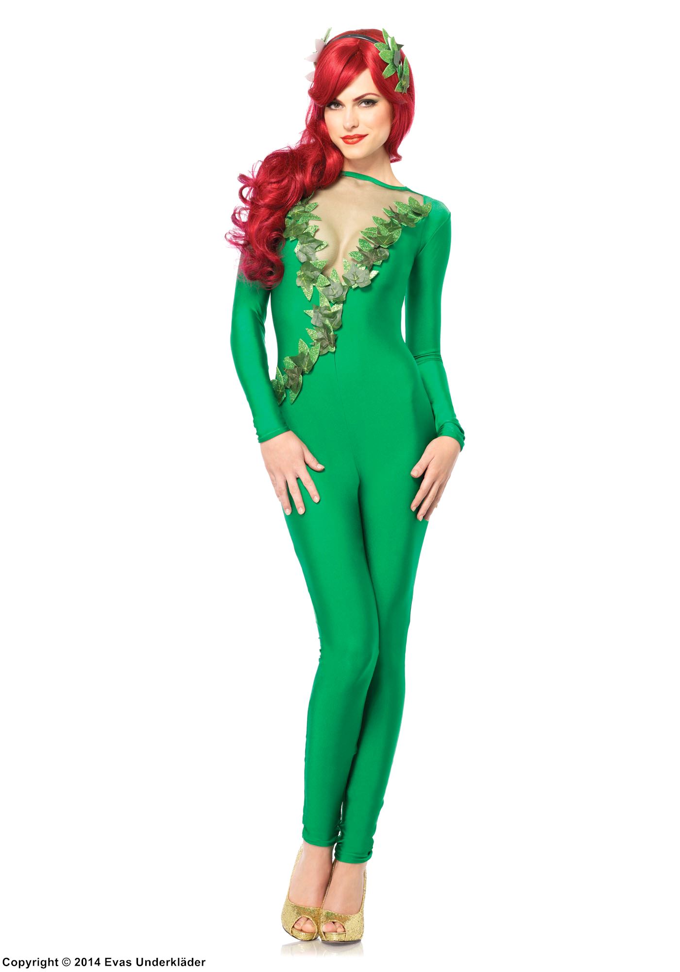 Poison Ivy, costume catsuit, mesh inlay, leaves
